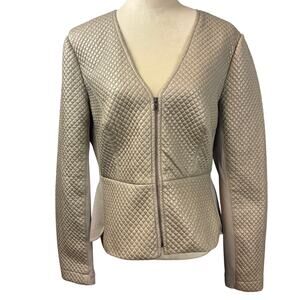 BCBG Maxazria Pearson Diamond Soft Faux Leather Zip Quilted Jacket Peplum Gold